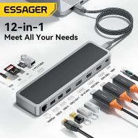 Essager 12 In 1 USB Type C ฮับ4K 60HZ แท่นวางมือถือแล็ปท็อป DP เข้ากันได้กับการ์ดความจำ RJ45 DP สำหรับ MacBook Air Pro อะแดปเตอร์