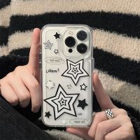 Black White Star INS Phone Case For Samsung S23 Ultra S22 S21 S20 FE A54 A34 A53 A52 A52S A33 A32 A73 A51 A13 A50 Y2K Soft Shell Phone Cases