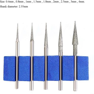 HH-DDPJ10pcs 0.6mm - 4mm Diamond Burr Grinding Bit Point 2.35mm Shank For Glass Stone Jade