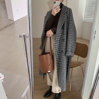 Womens Plaid Woolen Coat Autumn Woolen Coat Winter New Korean Style Jacket Women Overcoat Grey Brown Coat Women Mature Office