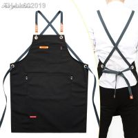 ◇ 2021 New Fashion Unisex Work Apron For Men Canvas Black Apron Bib Adjustable Cooking Kitchen Aprons For Woman With Tool Pockets