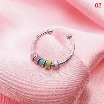 ZhongLouL แหวนเปิดเกลียว Fidget สแตนเลสแฟชั่น,แหวนคลายความเครียด Relief เครื่องประดับสำหรับผู้หญิงแหวนบรรเทาความเครียด