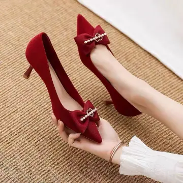Tracy Pointed-Toe Chunky Washable Heels in Bordeaux Red | VIVAIA