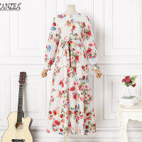 Muangee ผู้หญิง Elegant อเนกประสงค์ Sablon Bunga ชั้นชุดเดรสแม็กซี่ Bohemian คอกลม Sundress ZANZEA #4