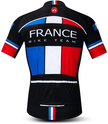 ชุดกีฬากลางแจ้งซิปขี่จักรยานแขนสั้นสำหรับผู้ชายแห้งเร็วทีมฝรั่งเศสมืออาชีพ