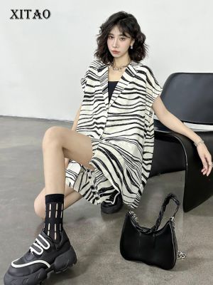 XITAO Short Sets Fashion Striped Women  Two Pieces Sets