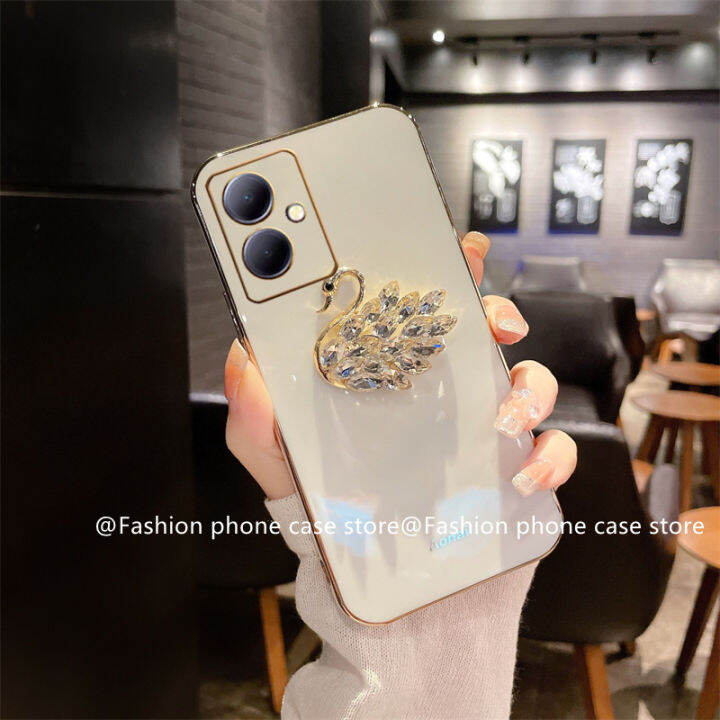 phone-case-เคส-vivo-y27-4g-5g-2023-vivo-y78-5g-ข้อเสนอสุดพิเศษระยิบระยับหรูหราเคลือบด้วยพลอยเทียมรูปหงส์กรอบนิ่ม