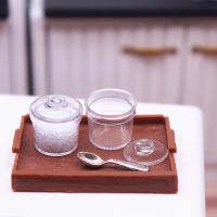 JointFlowers 2pcs 1:12 dollhouse มินิขวดน้ำตาลเครื่องเทศเครื่องเทศ Jar W/COVER KITCHEN Decor