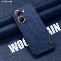 NORVIK เคสโทรศัพท์ Y36 TPU นิ่มผิวด้านหรูหรา,N17-D1ปลอกหุ้มด้านหลังคลุมทั้งหมดหนังแบบลายไม้แนวธุรกิจกันเหงื่อ