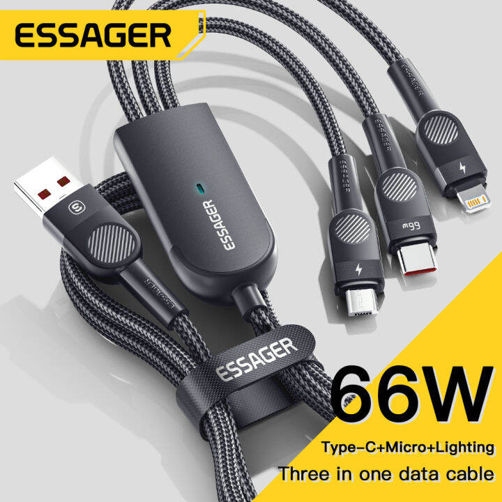 Essager 3 in 1 Fast Charging Cable 66w Multi Charging Cable for iPhone