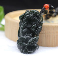 Natural Dark Green Hetian Nephrite Jade Hand Carved Pixiu Lucky Amulet Pendant Necklace For Men Women Jewelry Beaded Rope Chain