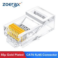 ZOERAX CAT6 RJ45ขั้วต่อ,50μ ปลั๊กแบบโมดูลาร์ UTP เคลือบทองขั้วต่ออีเธอร์เน็ตหนีบ8P8C สำหรับสายเคเบิลที่ควั่นแล้ว