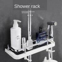 ✶∋ Creative Portable Shower Rod Punch-free Rack Lift Shower Tray Multi-function Toilet Storage Rack Corner Shelf