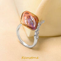 Kemstone แหวนอ้าได้บาร็อคคริสตัลเพทายที่เป็นประกายชุบสีเงินสำหรับผู้หญิงของขวัญดีไซน์เครื่องประดับของแท้