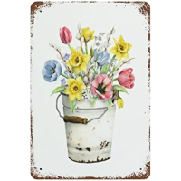 Lupeishop Daffodil ช่อดอกไม้ Farmhouse ป้ายดีบุกโลหะฤดูใบไม้ผลิดอกไม้ Wall Decor ตกแต่งตลกสำหรับ Home Bar Vintage Retro โปสเตอร์ใหม่