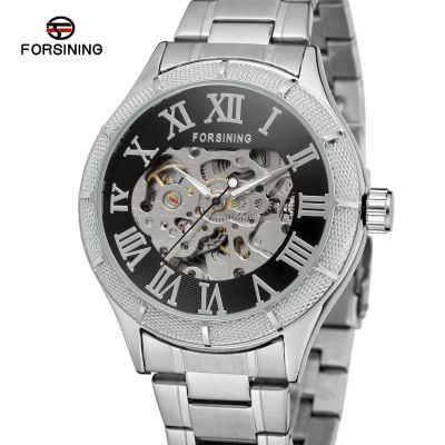FORSINING Top Brand Men Automatic Mechanical Wrist Watch Man Luminous Hand Skeleton Oversize Dial Leather Relogio masculino