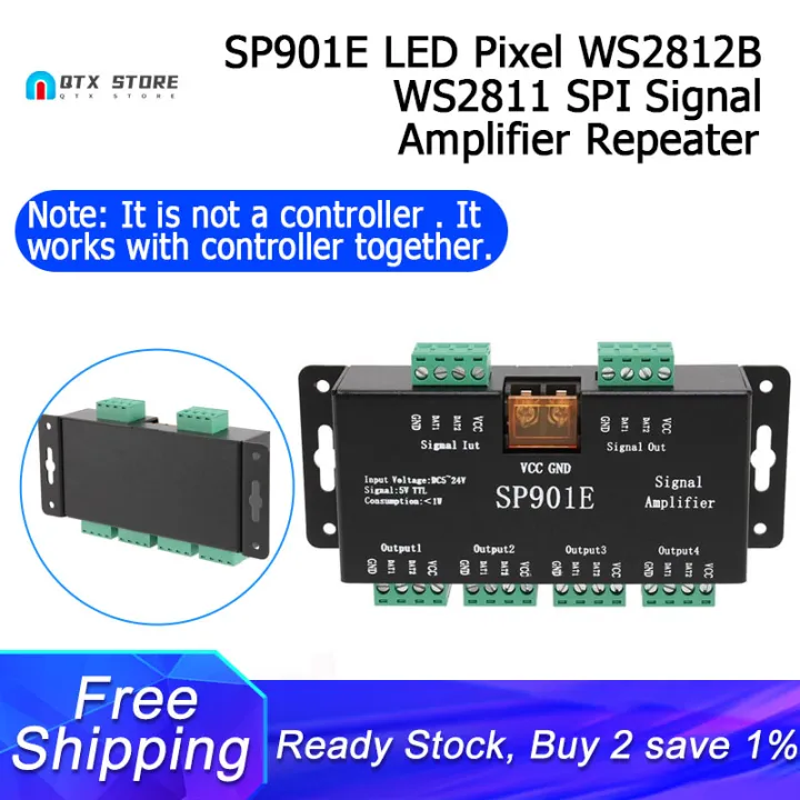 SP901E LED Pixel WS2812B WS2811 SPI Signal Amplifier Repeater For ...