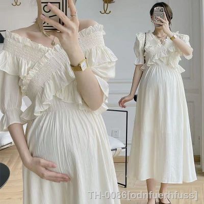 ﺴ∋ Moda Sólida Breve Plissado Maternidade Vestido Roupas de Verão Para As Mulheres Grávidas V-Neck Algodão Longo Gravidez Vestidos
