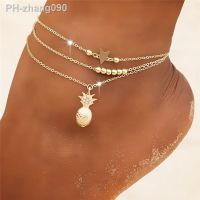 TOBILO Bohemia Gold Color Chain Ankle Bracelet On Leg Foot Jewelry Boho Pineapple Star Charm Anklet Set For Women Accessories