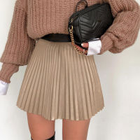 Sexy Pleated Faux Leather Womens Mini Skirt High waist Causal A-line Skirt Female  Summer Autumn Ladies Streetwear Bottoms