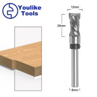 แบริ่ง Ultra-Perfomance Compression Flush Trim Solid Carbide CNC Router Bit สําหรับงานไม้ 8mm Shank Wood Cutters