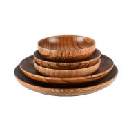 Round Wooden Seasoning Plate Dishware Household Vinegar Plate Snack Salad Wooden Plate Reusable Plate Kitchen Accessories