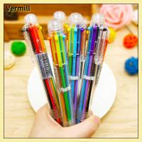 VERMILL 5PCS น่ารักน่ารักๆ ปากกาลูกลื่น6สี กดแล้วกด สร้างสรรค์และสร้างสรรค์ ปากกามาร์กเกอร์ แรงบันดาลใจสร้างแรงบันดาลใจ การ์ตูนลายการ์ตูน ปากกาหลากสี อุปกรณ์สำนักงานโรงเรียน