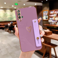 VRQR สีชุบกรณี Huawei Nova 5T สายรัดข้อมือแผ่นยางกันลื่นปลอก Huawei Nova5t เคสโทรศัพท์