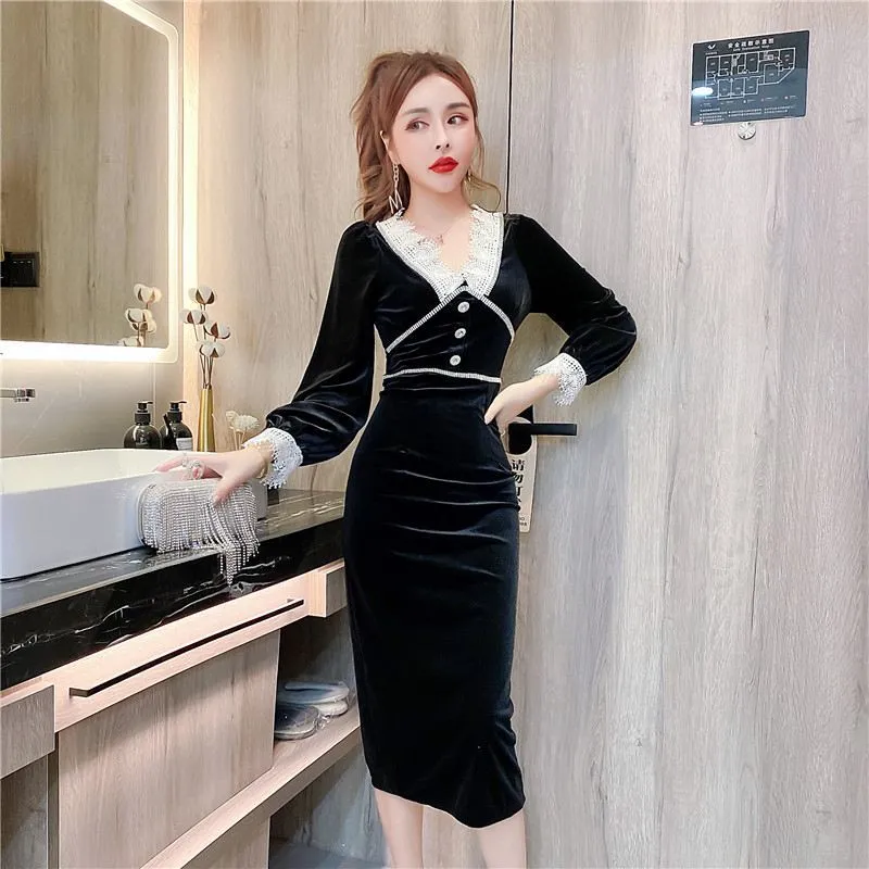 Mua 2023 cô gái sexy váy nhung vàng váy dài nhung viền bèo mỏng trẻ trung  phong cách Hepburn thời trang cổ búp bê phong cách Anh mm mập  Tiki