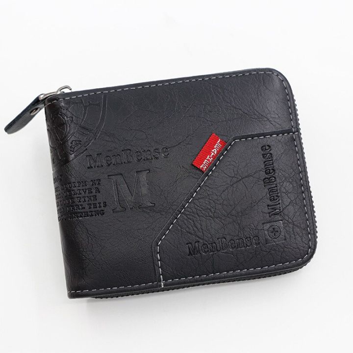 กระเป๋าสตางค์ผู้ชายทำจากหนังกระเป๋าผิวมันกระเป๋าเงินสำหรับผู้ชาย-dompet-koin-กระเป๋าสตางค์ที่ใส่บัตรผู้ชายสั้นซิปรอบกระเป๋าเงินใส่เหรียญ-dompet-koin