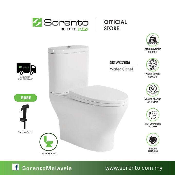 Sorento SRTWC7505 WC Close Coupled Two Piece Toilet Bowl / jamban