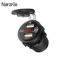 Dual USB Car Charger QC3.0 Modified Motorcycle RV Car Adaptor Quick Charge 12V 24V with LED Digital Voltmeter Touch Switch Car Chargers