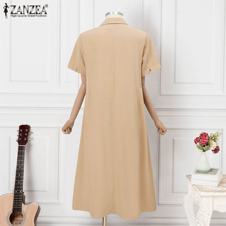 สินค้ามาใหม่-จัดส่งฟรี-fancystyle-zanzea-เสื้อสไตล์เกาหลีของผู้หญิงชุดเดรสปกแขนสั้นชุดทำงาน-sundress-10