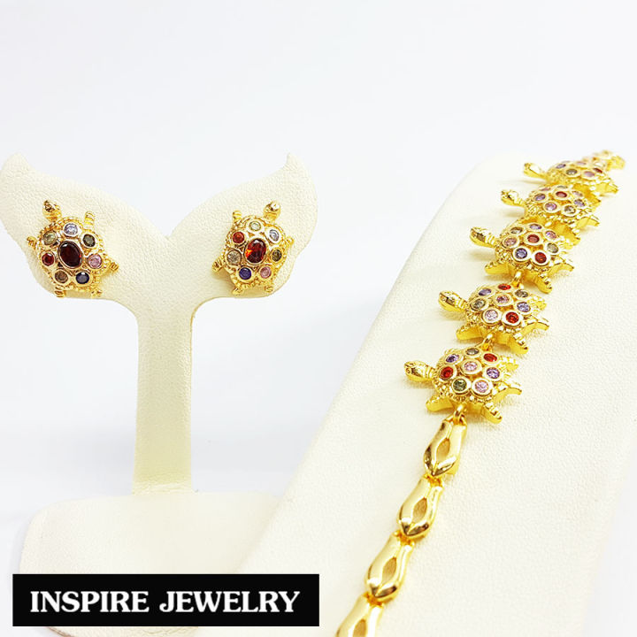 inspire-jewelry-ชุดเซ็ทเต่านพเก้า-สร้อยข้อมือเต่านพเก้า-จี้เต่านพเก้า-พร้อมต่างหูเต่านพเก้า-สวยหรู-ตัวเรือนหุ้มทองแท้-100-24k-พรเก้าประการ