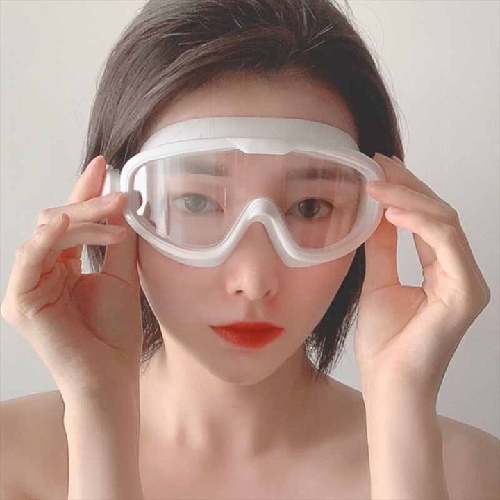 แว่นตาว่ายน้ำ-แว่นตาสำหรับผู้ใหญ่พร้อมที่ปิดหูกันน้ำ-แว่นตาว่ายน้ำกันน้ำ-anti-fog-กรอบใหญ่สำหรับผู้ชายและผู้หญิง