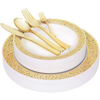 Plastic Plates, Disposable Plates, Dinnerware Sets Include Party Dinner Plates, Dessert Plates, Forks, Spoons