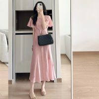 Spot Summer New Salt System Wears Light Cooked Temperature Tender Wind Tea Break French Pink Shirt Trousers Long Dress