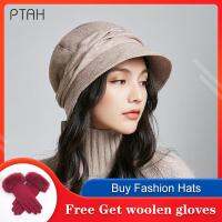 [PTAH] Autumn Winter Felt Hats Fedora Accessories British Style Vintage Church Hats Ladies Fedora Extra Wide Brim Hats For Women