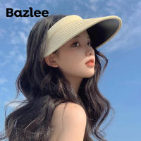 Bazlee หมวกกระบังแสงฟางผู้หญิง,หมวกปีกกว้างปีกกว้างป้องกันรังสียูวีสำหรับชายหาดวิ่งกอล์ฟและกีฬาพับเก็บได้สไตล์เกาหลี