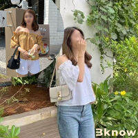 เสื้อครอปแขนพอง  แฟชั่นฤดูร้อน  สําหรับผู้หญิง  ใส่ด้านนอก สำหรับผู้หญิง เสื้อตัวในทรงหลวมเปิดไหล่