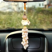 Car Perfume Bottle Mini Gourd Shaped Pendant White Jade Tassel Wood Lid Aromatherapy Air Freshener Auto Perfume Pendant Bottle