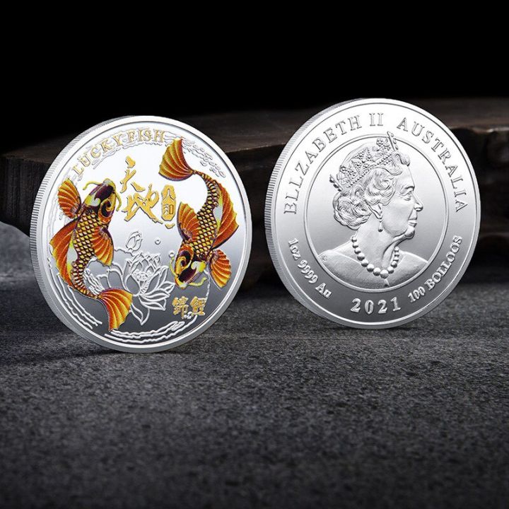 uk-collectible-coins-queens-commemorative-coin-koi-australia-gold-plated-three-dimensional-relief-commemorative-coin