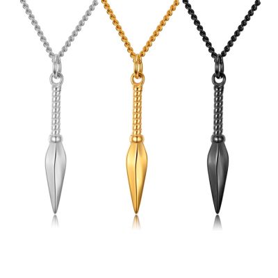 Punk Stainless Steel Spearhead Necklace for Men Cool Boy Shuriken Weapon Charm Pendant Necklaces Jewelry