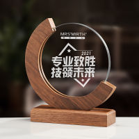 【NEW】【Penghantaran Privasi Tinggi】 Creative Crescent Wooden Trophy Customized High-End Office Crystal Decoration Company Honor Prize Processing Printing