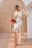 Jebeya Floral Dress Vanilla (สีขาวสลับครีม)