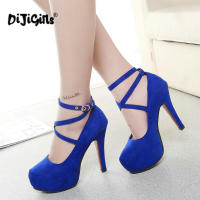 Shoes Woman Pumps Cross-tied Ankle Strap Wedding Party Shoes Platform dress Women Shoes High Heels Suede ladies shoes A117