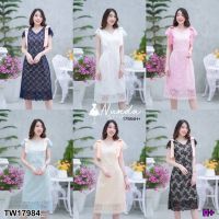 J17984 Dress เดรสลูกไม้โบว์ไหล่ Lace dress with bow on the shoulder