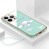 เคสไอโฟน13 pro max กรอบสีทองชุบด้วยไฟฟ้า รวมทุกอย่าง ฝาหลัง วัสดุ TPU ป้องกันการหล่น ป้องกันการชนกัน กันน้ำ สายรัดข้อมือการ์ตูนน่ารัก เคสโทรศัพท์มือถือ