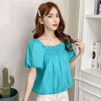 Womens Blouses Korean Style Fashion Puff Sleeve Top Summer Casual Loose Square Neck Tops