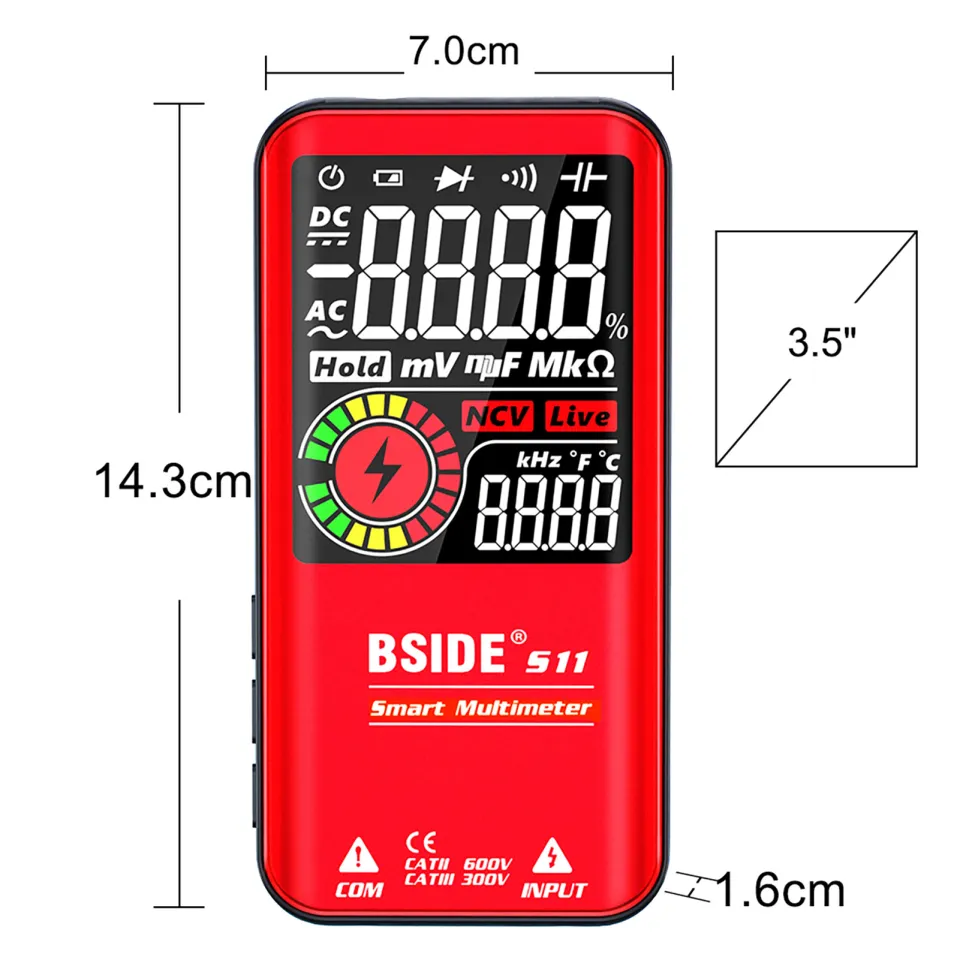 Bside S11 Intelligent 9999 Compte Multimètre Numérique Lcd Affichage  Rechargeable Universal Mètre Ac / DC Voltmètre Ohmmètre Test Résistance  Capacitance Fre